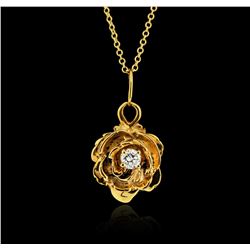 14KT Yellow Gold 0.08ct Diamond Flower Pendant With Chain