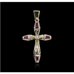 14KT Two-Tone Gold 0.24ctw Ruby and Diamond Cross Pendant