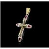 Image 2 : 14KT Two-Tone Gold 0.24ctw Ruby and Diamond Cross Pendant