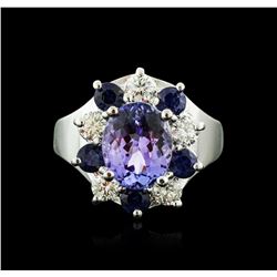 14KT White Gold 2.48ct Tanzanite, Sapphire and Diamond Ring