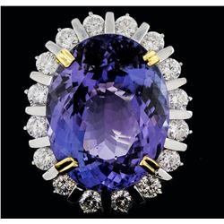 14KT Two-Tone Gold 19.31ct Tanzanite and Diamond Ring