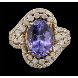 14KT Yellow Gold 4.73ct Tanzanite and Diamond Ring