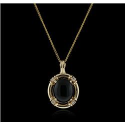 14KT Yellow Gold 5.50ct Onyx and Diamond Pendant With Chain