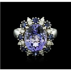 14KT White Gold 5.88ct Tanzanite, Sapphire and Diamond Ring