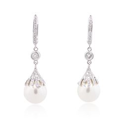 14KT White Gold Pearl and Diamond Earrings