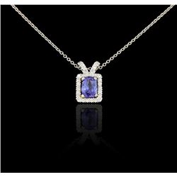 14KT White Gold 1.63ct Tanzanite and Diamond Pendant With Chain