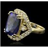 Image 2 : 14KT Yellow Gold 14.67ct GIA Cert Tanzanite and Diamond Ring
