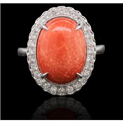 14KT White Gold 6.78ct Coral and Diamond Ring