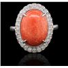 Image 1 : 14KT White Gold 6.78ct Coral and Diamond Ring