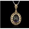 Image 3 : 18KT Yellow Gold 33.71ct GIA Certified Tanzanite and Diamond Pendant With Chain