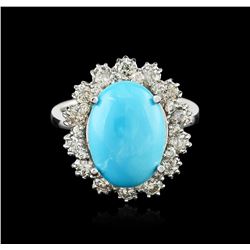 14KT White Gold 6.91ct Turquoise and Diamond Ring