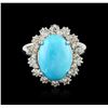 Image 1 : 14KT White Gold 6.91ct Turquoise and Diamond Ring
