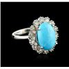 Image 2 : 14KT White Gold 6.91ct Turquoise and Diamond Ring