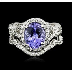 14KT White Gold 2.37ct Tanzanite and Diamond Ring and Guard