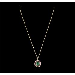 14KT Yellow Gold 3.96ct Emerald, Ruby and Diamond Pendant With Chain