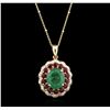 Image 2 : 14KT Yellow Gold 3.96ct Emerald, Ruby and Diamond Pendant With Chain