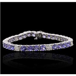 14KT White Gold 14.28ctw Tanzanite and Diamond Bracelet