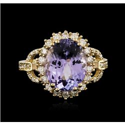 14KT Yellow Gold 4.45ct Tanzanite and Diamond Ring