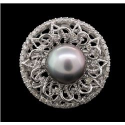 14KT White Gold Pearl and Diamond Ring