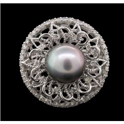 14KT White Gold Pearl and Diamond Ring