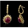 Image 2 : 14KT Yellow Gold 12.13ctw Ruby and Diamond Earrings