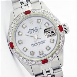 Ladies Rolex Stainless Steel Diamond and Ruby DateJust Wristwatch