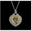 Image 2 : Platinum EGL USA Certified 5.93ctw Fancy Yellow Diamond Heart Pendant With Chain