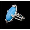 Image 2 : 14KT White Gold Turquoise and Diamond Ring