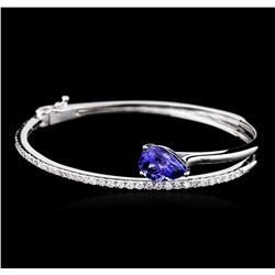 14KT White Gold 3.21ct Tanzanite and Diamond Bangle Bracelet