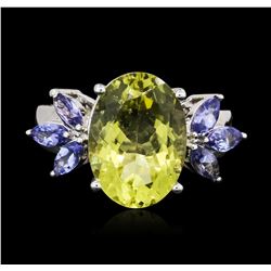 10KT White Gold 6.00ct Lemon Quartz and Tanzanite Ring