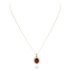 14KT Yellow Gold 7.80ct Ruby and Diamond Pendant With Chain