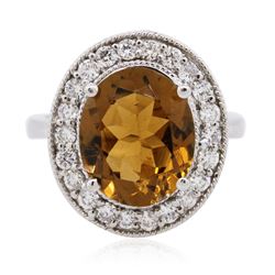 14KT White Gold 4.67ct Orange Tourmaline and Diamond Ring