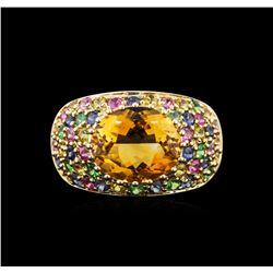 14KT Yellow Gold 4.44ct Citrine, Multicolor Sapphire and Tsavorite Ring