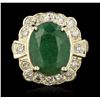 Image 1 : 14KT Yellow Gold 3.72ct Emerald and Diamond Ring