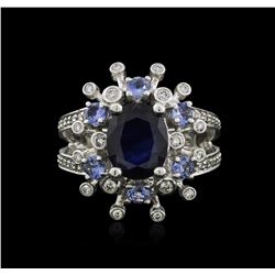 14KT White Gold 3.49ct Sapphire, Tanzanite and Diamond Ring