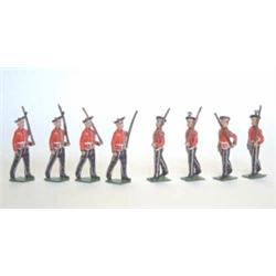 Britains set 1395 King's Own Scottish Borderers, 1935-41, eight marching at the slope - fair-good...