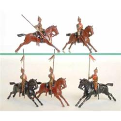 Britains set 49 South Australian Lancers, post 1919, four lancers and officer with sword, khaki w...