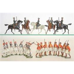 Britains set 196 Greek Evzones, two sets, pre and post-war versions, each with eight troopers mar...