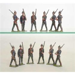 Britains, from set 154 Prussian Infantry of the Line, bases dated 16.2.1908, marked 'Depose', twe...