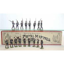 Britains, from set 35 Royal Marines, marching at the slope, seven with box-packs, gaiters and blu...