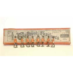 Britains set 7 Royal Fusiliers, circa 1910-20, seven marching at the slope, and officer, gaitered...