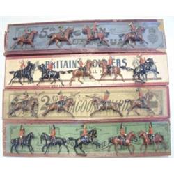 Britains Dragoons, circa 1910-50, various, including set 3, set 31 and set 34, in pre and post wa...