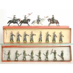 Britains Russians, set 136 Russian Cavalry, four Cossacks including officer, lance penons red ove...