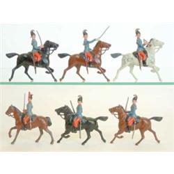 Britains set 176 Austro- Hungarian Dragoons, pre-war, three with swords, officer and trumpeter on...