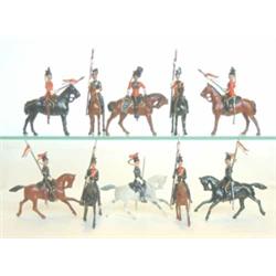 Britains Lancer's, set 33 and 128, set 33 16th/5th Lancers, four troopers at the carry, and offic...