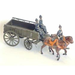 Britains RASC Wagon, circa 1914, wagon painted in rare khaki, two- horse team with collar harness...