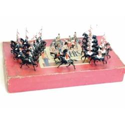 Britains from set 2085 Household cavalry, Musical Ride, drummer and three trumpets in state dress...