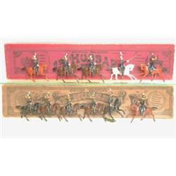 Britains Hussars pre-war, set 13 3rd Hussars, five troopers, one dated 12.2.1903, and officer on...