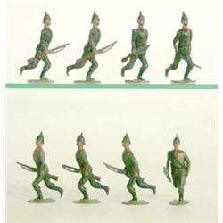 Britains set 98 King's Royal Rifle Corps, 1899-1903, seven men running at the trail, officer with...