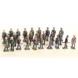 Britains set 172 Bulgarian Infantry, circa 1930, seven men at the trail, officer with sword (good...